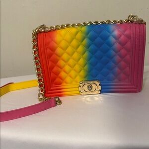 Quilted Rainbow Crossbody Bag with Gold Chain